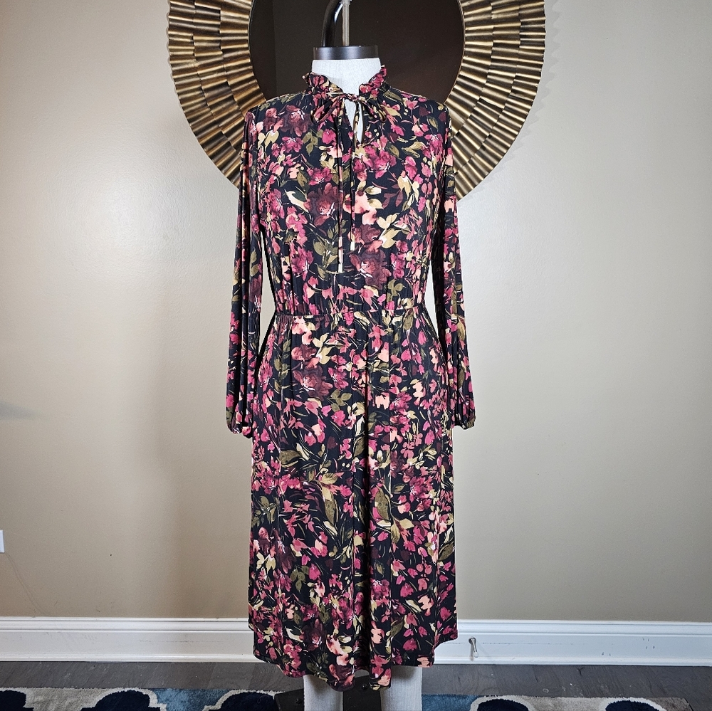 Anne Klein Multicolor Floral Long Sleeve Dress Size 16
